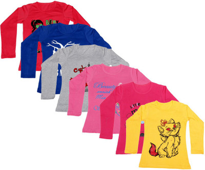 

IndiWeaves Girls Printed Cotton T Shirt(Multicolor, Pack of 6, Blue;grey;pink;red;yellow