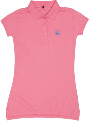 

United Colors of Benetton Girls Solid Cotton T Shirt(Pink, Pack of 1, 1aj