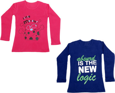 

IndiWeaves Girls Printed Cotton T Shirt(Multicolor, Pack of 2, Blue;pink