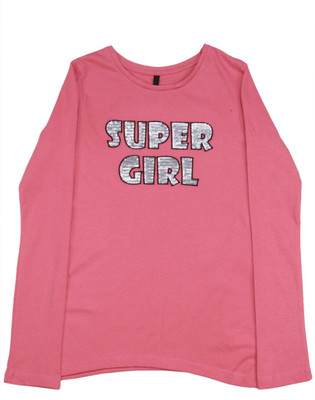

United Colors of Benetton Girls Applique Cotton T Shirt(Pink, Pack of 1, K27