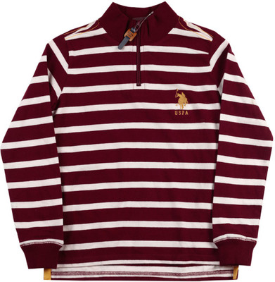 

US Polo Kids Boys Striped Cotton T Shirt(Maroon, Pack of 1, Burgundy