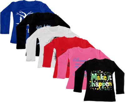 

IndiWeaves Girls Printed Cotton T Shirt(Multicolor, Pack of 6, Black;blue;pink;red;white