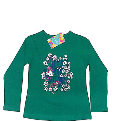 

Cuddlezz Girls Printed Cotton T Shirt(Green, Pack of 1