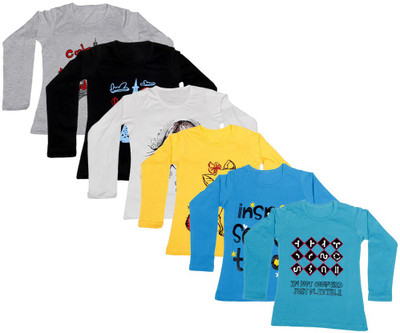 

IndiWeaves Girls Printed Cotton T Shirt(Multicolor, Pack of 6, Black;blue;grey;white;yellow