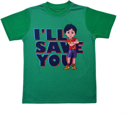 

SHIVA Boys Printed Cotton Polyester Blend T Shirt(Green, Pack of 1
