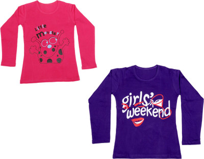 

IndiWeaves Girls Printed Cotton T Shirt(Multicolor, Pack of 2, Pink;purple