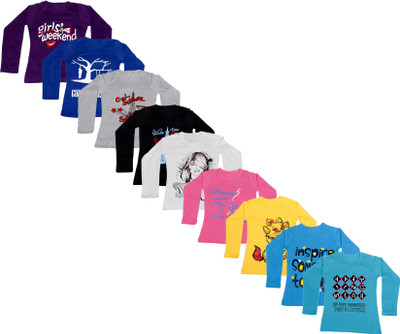 

IndiWeaves Girls Printed Cotton T Shirt(Multicolor, Pack of 9, Black;blue;grey;pink;purple;white;yellow