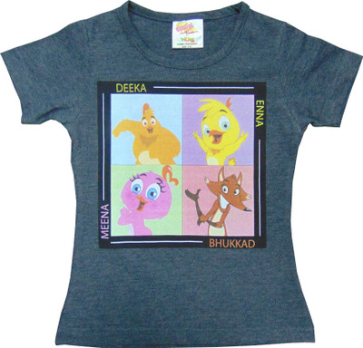 

Eena Meena Deeka Girls Printed Cotton T Shirt(Black, Pack of 1