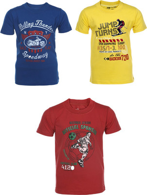 

AJ Dezines Boys Graphic Print Cotton T Shirt(Multicolor, Pack of 3