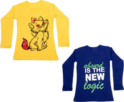 

IndiWeaves Girls Printed Cotton T Shirt(Multicolor, Pack of 2, Blue;yellow