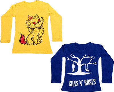 

IndiWeaves Girls Printed Cotton T Shirt(Multicolor, Pack of 2, Blue;yellow
