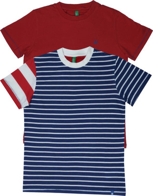 

United Colors of Benetton Boys Striped Cotton T Shirt(Multicolor, Pack of 1, 902