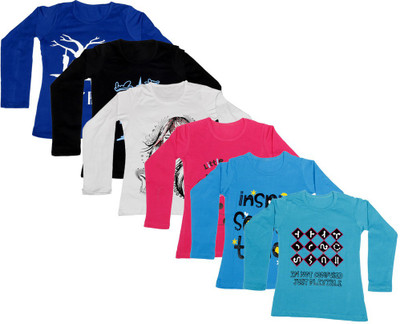 

IndiWeaves Girls Printed Cotton T Shirt(Multicolor, Pack of 6, Black;blue;red;white