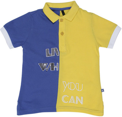 

United Colors of Benetton Boys Applique Cotton T Shirt(Blue, Pack of 1, Blue/yellow