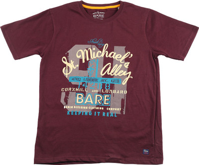 

Bare Kids Boys Printed Cotton T Shirt(Maroon, Pack of 1, Wine
