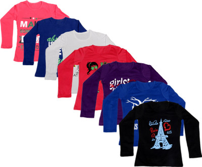 

IndiWeaves Girls Printed Cotton T Shirt(Dark Blue, Pack of 7, Black;blue;dark blue;pink;purple;red;white