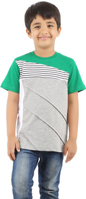 

Last Bench Boys Striped Cotton T Shirt(Green, Pack of 1, Green;grey melange