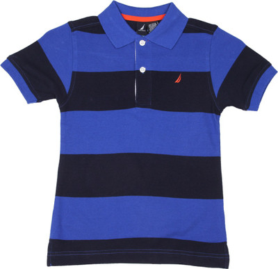 

Nautica Boys Striped Cotton T Shirt(Dark Blue, Pack of 1, 424