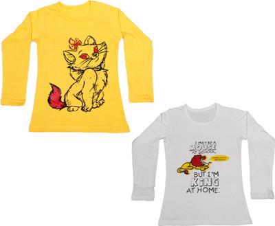 

IndiWeaves Girls Printed Cotton T Shirt(Multicolor, Pack of 2, White;yellow