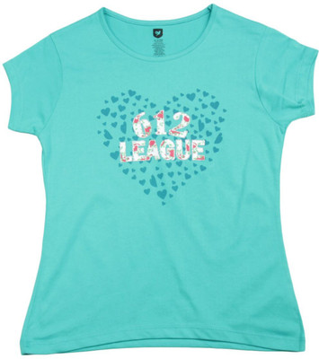 

612 League Girls Printed Cotton T Shirt(Blue, Pack of 1, Cyan blue