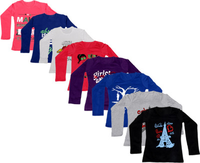 

IndiWeaves Girls Printed Cotton T Shirt(Dark Blue, Pack of 8, Blue;dark blue;grey;pink;purple;red;white
