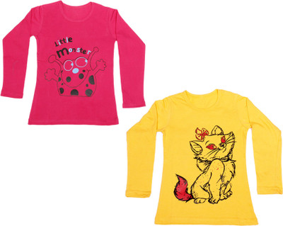 

IndiWeaves Girls Printed Cotton T Shirt(Multicolor, Pack of 2, Pink;yellow