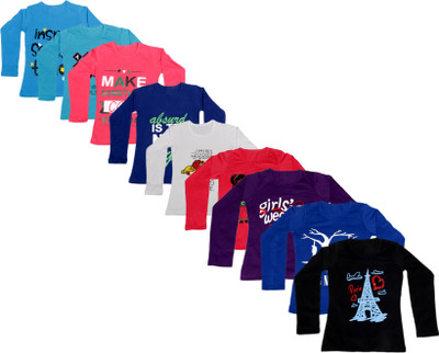 

IndiWeaves Girls Printed Cotton T Shirt(Dark Blue, Pack of 9, Black;blue;dark blue;pink;purple;red;white