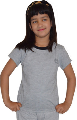 

69GAL Girls Solid Cotton T Shirt(Grey, Pack of 1