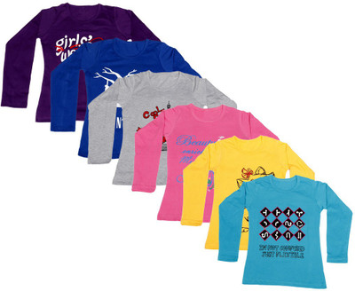 

IndiWeaves Girls Printed Cotton T Shirt(Multicolor, Pack of 6, Blue;grey;pink;purple;yellow