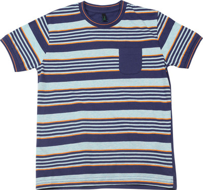 

United Colors of Benetton Boys Striped Cotton T Shirt(Dark Blue, Pack of 1