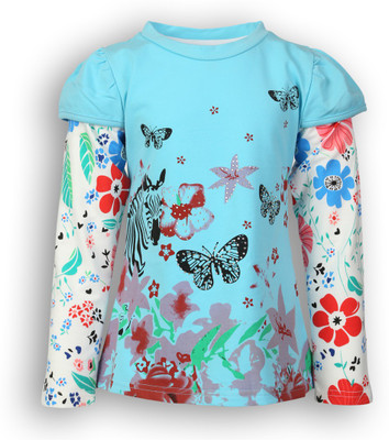 

Lilliput Girls Printed Cotton Polyester Blend T Shirt(Blue, Pack of 1, Turquoise