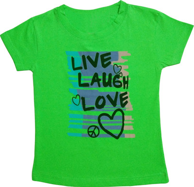 

Bisbasta Girls Geometric Print Cotton Polyester Blend T Shirt(Green, Pack of 1