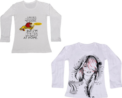 

IndiWeaves Girls Printed Cotton T Shirt(Multicolor, Pack of 2, Red;white