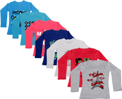 

IndiWeaves Girls Printed Cotton T Shirt(Dark Blue, Pack of 7, Blue;dark blue;grey;pink;red;white