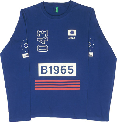 

United Colors of Benetton Boys Printed Cotton T Shirt(Blue, Pack of 1, K45