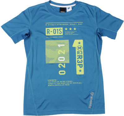 REEBOK Boys Printed Polyester T Shirt(Blue, Pack of 1, Insblu