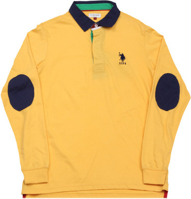 

US Polo Kids Boys Solid Cotton T Shirt(Yellow, Pack of 1, Me. yellow