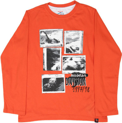 

NautiNati Boys Printed Cotton T Shirt(Orange, Pack of 1