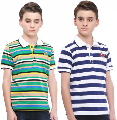 

MashUp Boys Striped Cotton T Shirt(Multicolor, Pack of 2, Blue