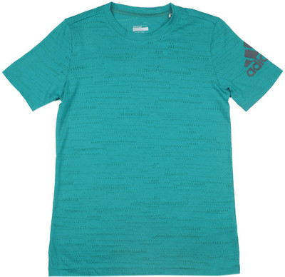 

ADIDAS Boys Self Design Cotton Polyester Blend T Shirt(Dark Green, Pack of 1, Eqtgrn/utiblk
