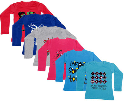 

IndiWeaves Girls Printed Cotton T Shirt(Multicolor, Pack of 6, Blue;grey;red