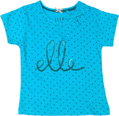 

Elle Kids Girls Printed Cotton T Shirt(Blue, Me. blue