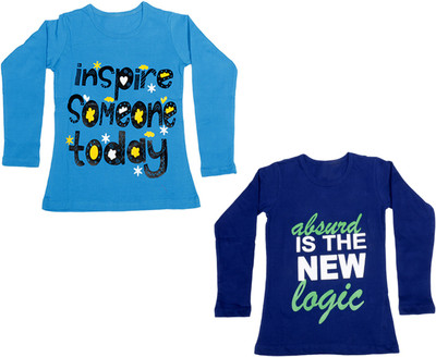 

IndiWeaves Girls Printed Cotton T Shirt(Multicolor, Pack of 2, Blue