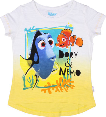 

Finding Dory Girls Graphic Print Cotton T Shirt(Yellow, Off white