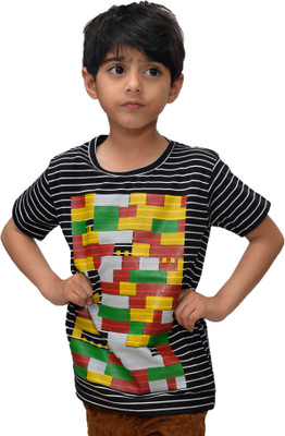 

Crux & Hunter Boys Printed Cotton T Shirt(Multicolor, Pack of 1, Black