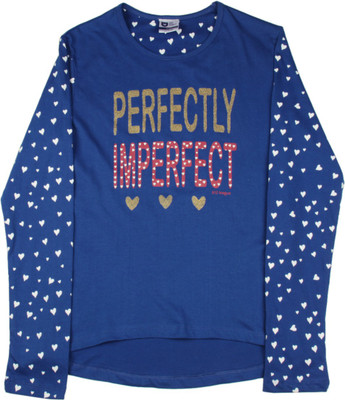 

612 League Girls Printed Cotton T Shirt(Dark Blue, Pack of 1, Royal