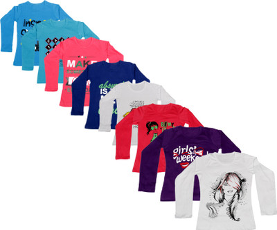 

IndiWeaves Girls Printed Cotton T Shirt(Dark Blue, Pack of 8, Blue;dark blue;grey;pink;purple;red;white