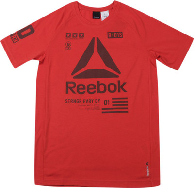 

REEBOK Boys Printed Cotton Polyester Blend T Shirt(Red, Pack of 1, Riored