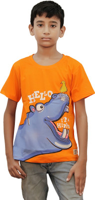 

Kothari Boys Printed Cotton T Shirt(Orange, Pack of 1
