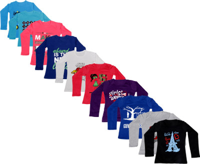 

IndiWeaves Girls Printed Cotton T Shirt(Dark Blue, Pack of 10, Black;blue;dark blue;grey;pink;purple;red;white